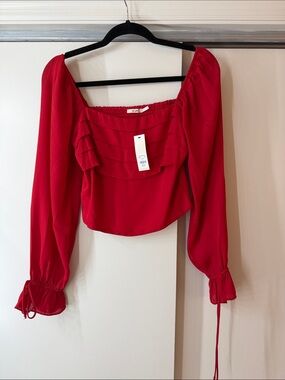 Francescas Red Ruffled Long-Sleeve